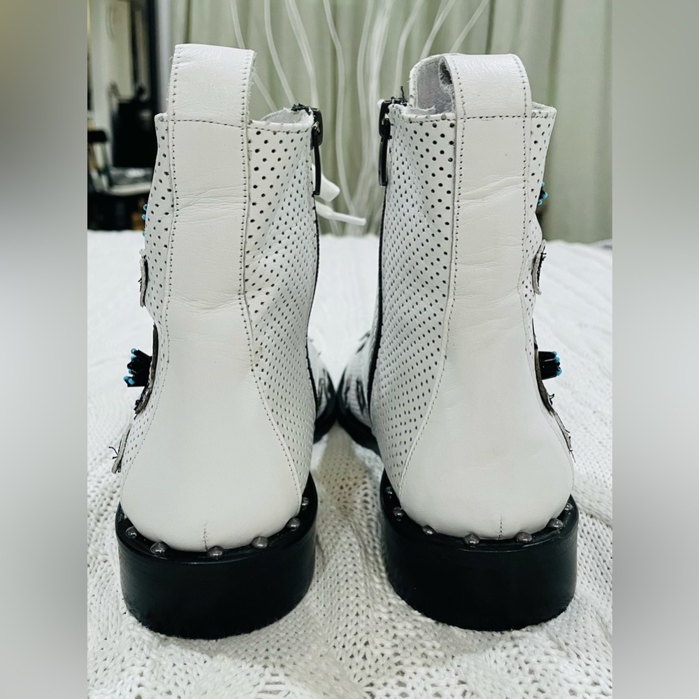 MAGZA White Genuine Leather Ankle Boots – Floral Appliqué & Perforated Design - Picture 6 of 15